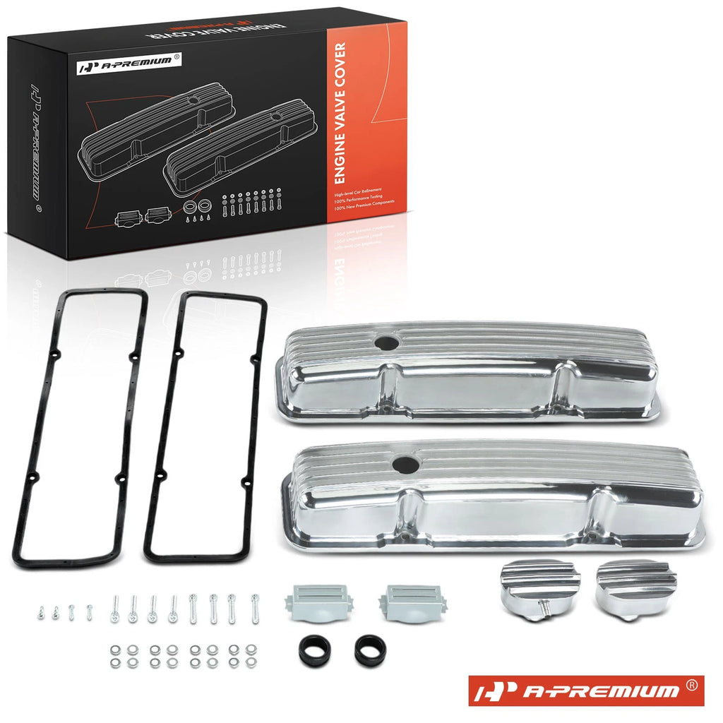 2X Aluminum Finned Short Valve Covers for Small Block 