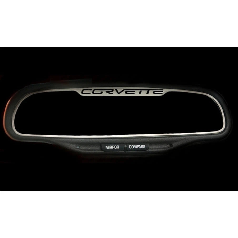 Polished Stainless Rear View Mirror Trim w/'Corvette' for 2005-13 Chevy Corvette