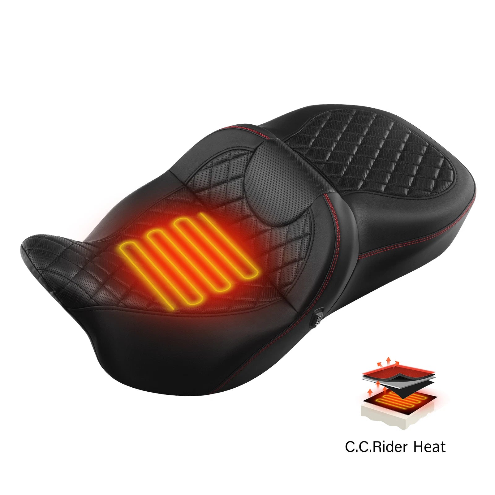 Heated Black Driver Passenger Seat for Harley Touring Street Road Glide (2009–2023)