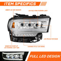LED DRL Projector Chrome Headlights for Ram 2500-5500 (2019–2024)