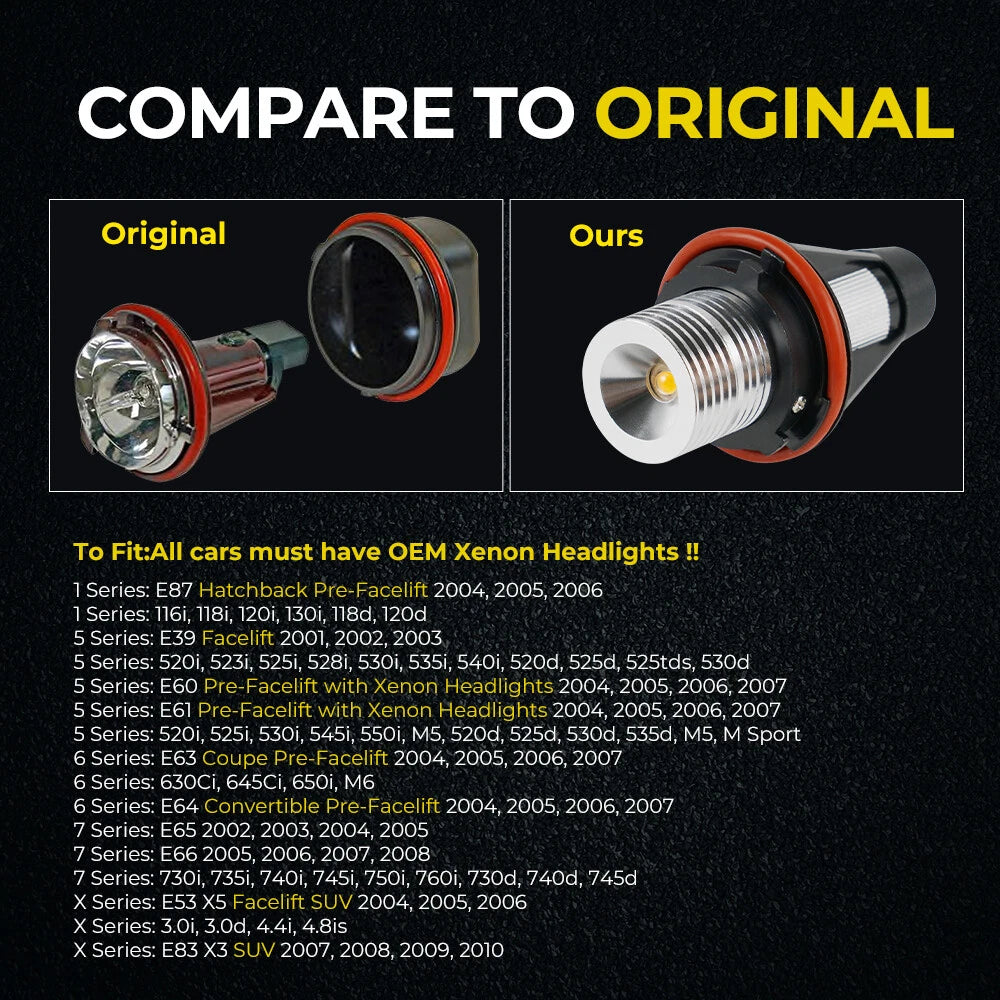 LED Angel Eyes Amber Halo Ring Marker Light Bulb for BMW E39 E60 E61 (1997–2010)