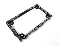 Metal Motorcycle License Plate Frame Black with Chrome Flames for Universal