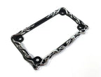Metal Motorcycle License Plate Frame Black with Chrome Flames for Universal