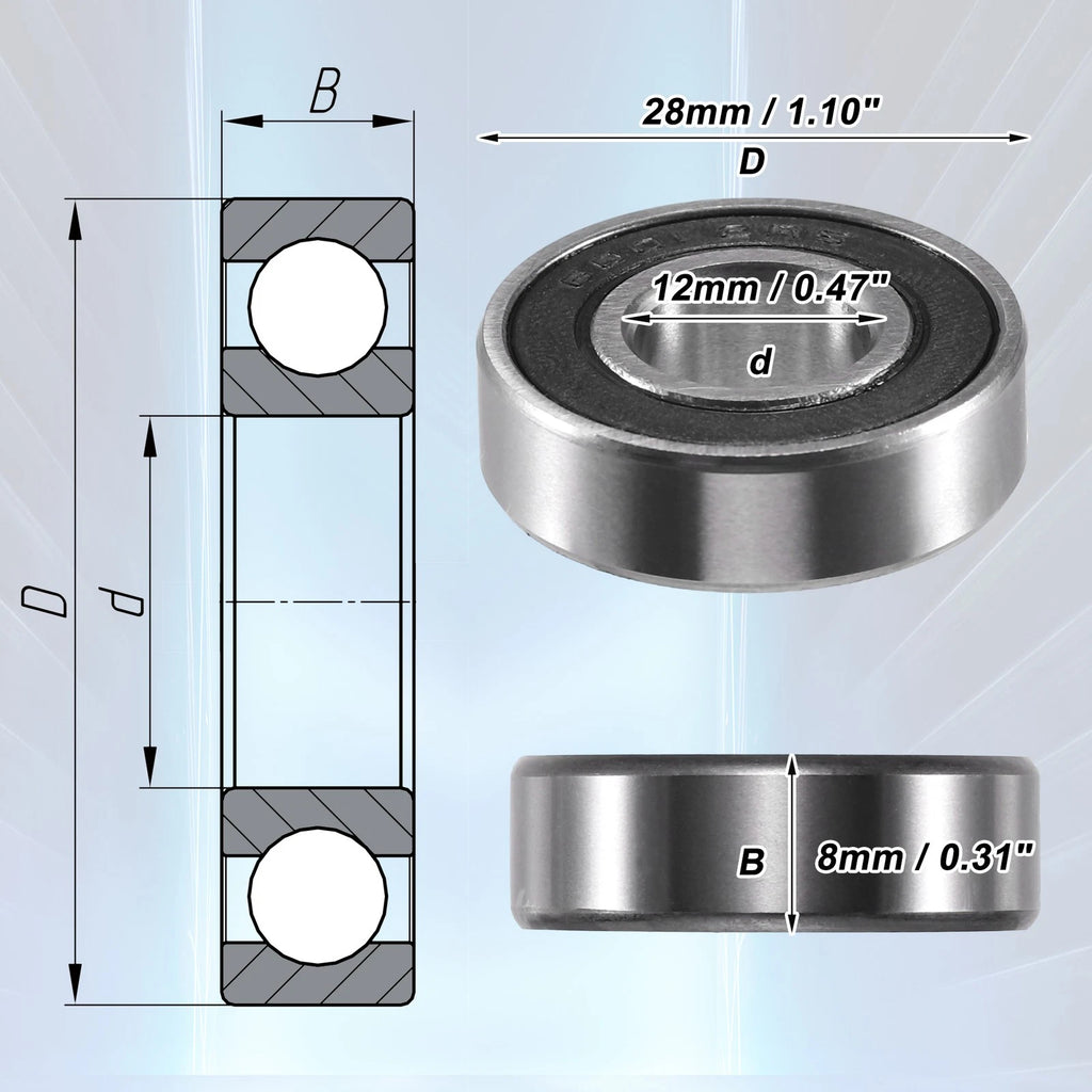 10 Pcs 12x28x8mm Double Rubber Seal Ball Bearings 6001-2RS