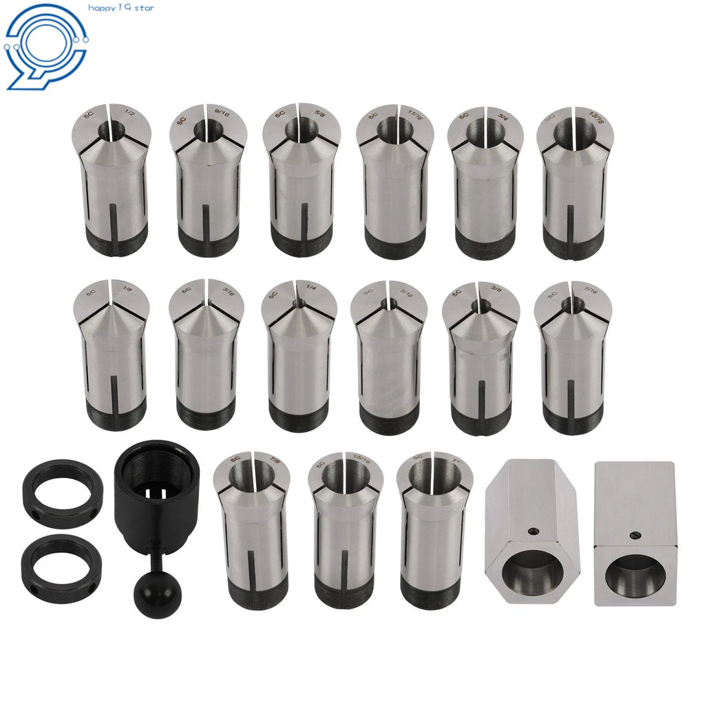 Set of 5 Hex/Square Blocks & 15 Collets for Machining
