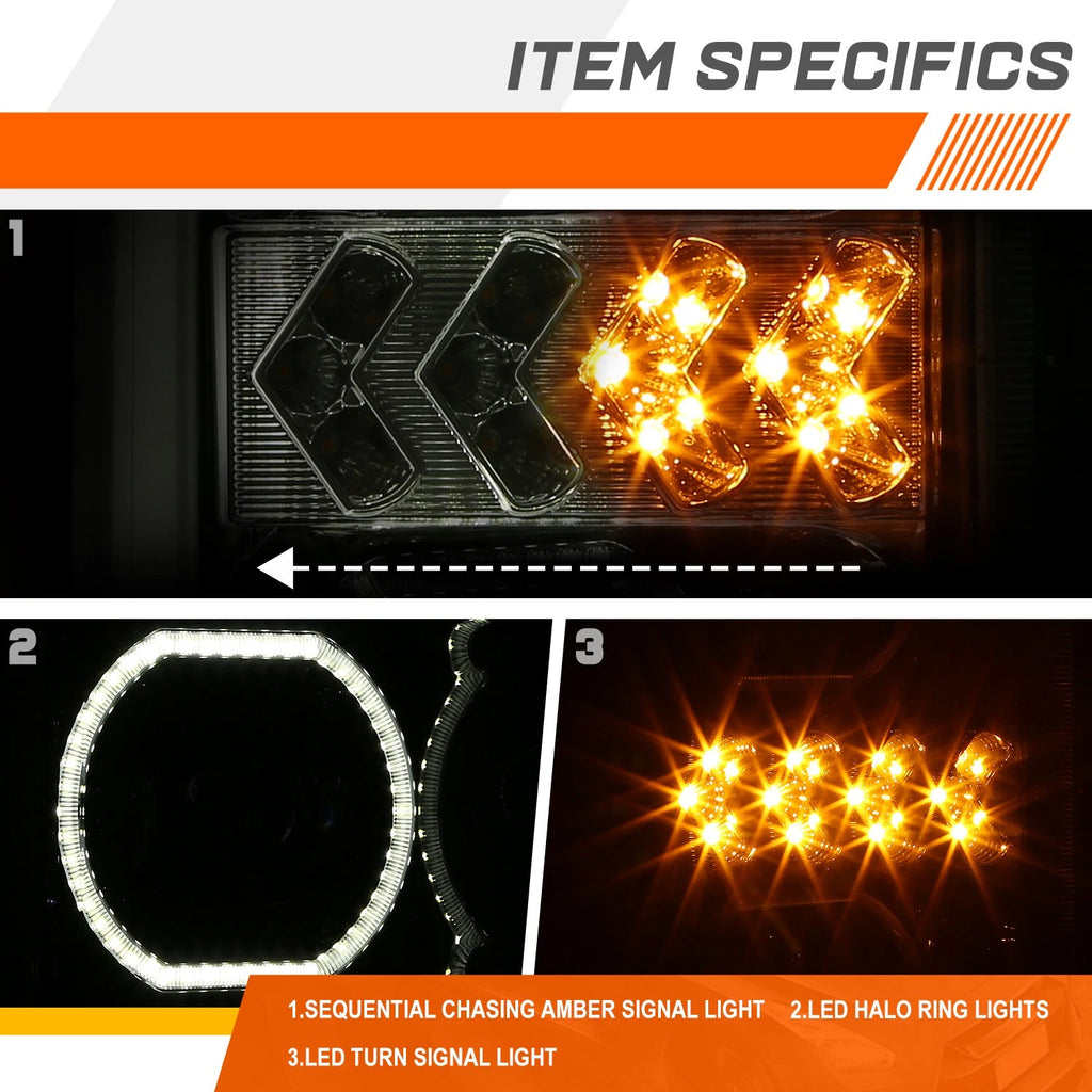 Sequential LED DRL Projector Headlights for Ford F250 F350 F450 (2017–2019)
