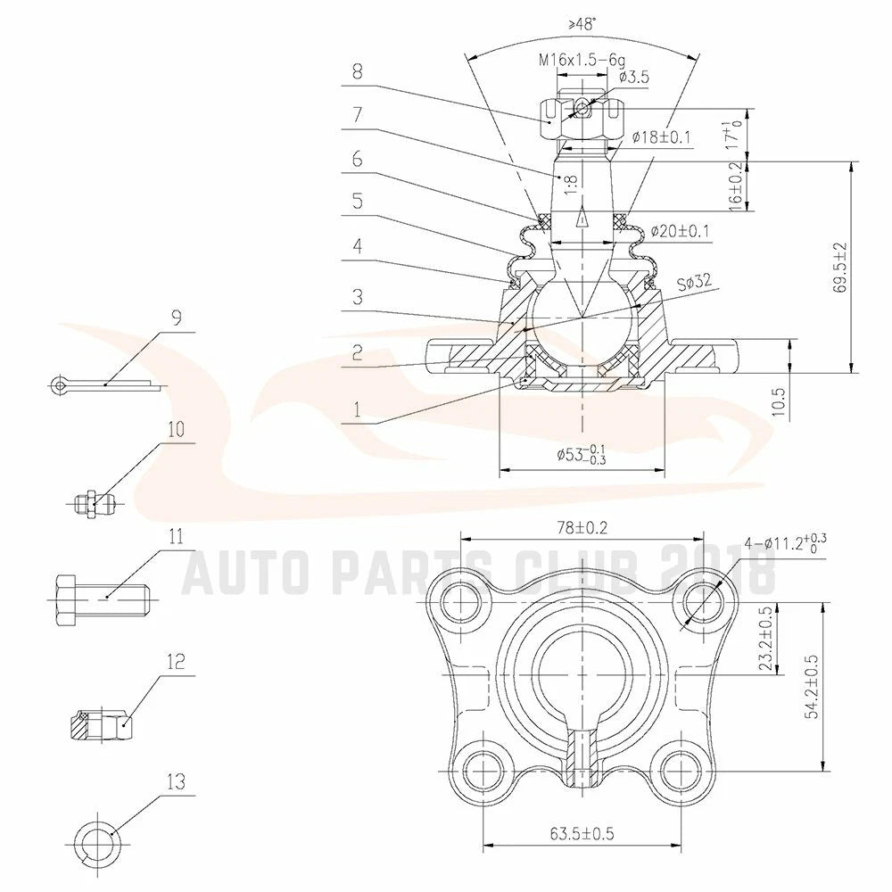 Set of 10 Front Tie Rods Ball Joints Pitman Arm for Toyota Pickup 4WD (1992–1995)