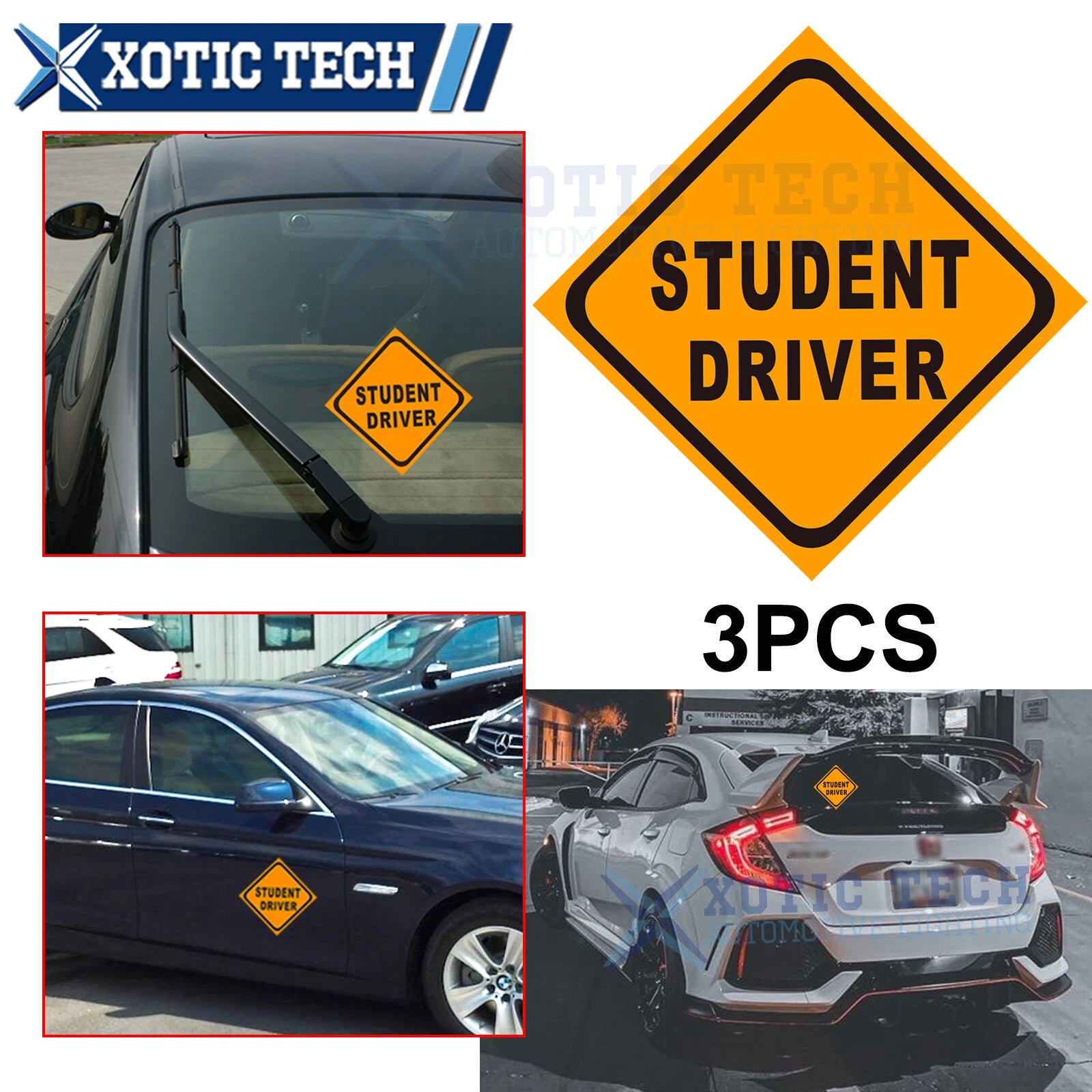 Reflective Student Driver Sticker for Yellow (2000–2000)
