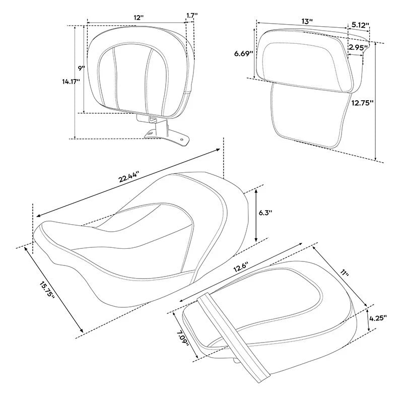Driver & Passenger Seats Backrest for Harley Street Road Glide (2014–2023) Black