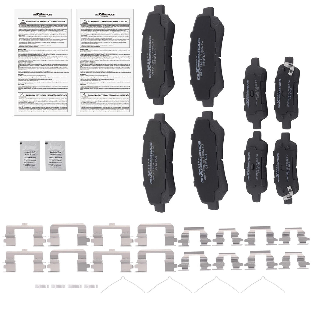8pcs Ceramic Brake Pads Set for Nissan Rogue (2008–2013) w/Hardware