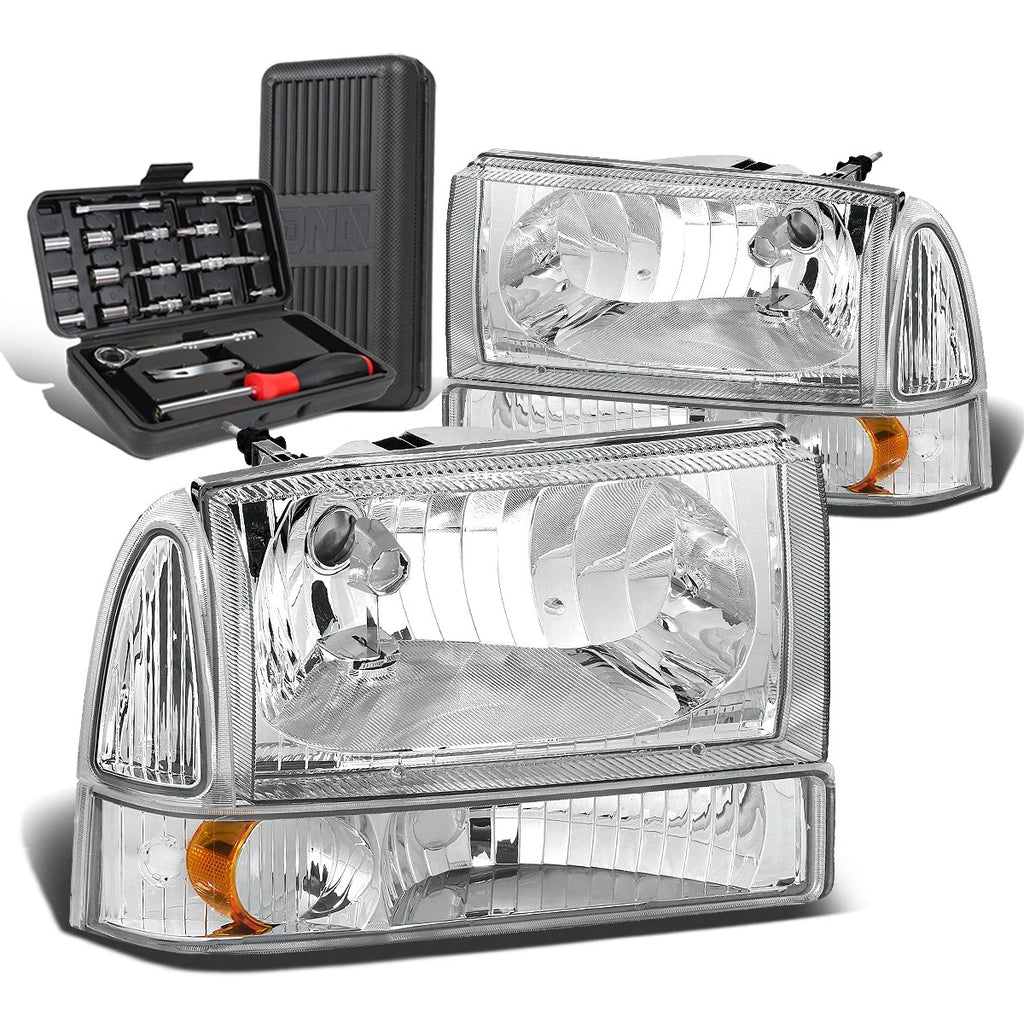 Set of 2 Chrome Amber Signal Headlight Lamps for Ford Super Duty (1999–2004)