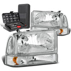 Set of 2 Chrome Amber Signal Headlight Lamps for Ford Super Duty (1999–2004)