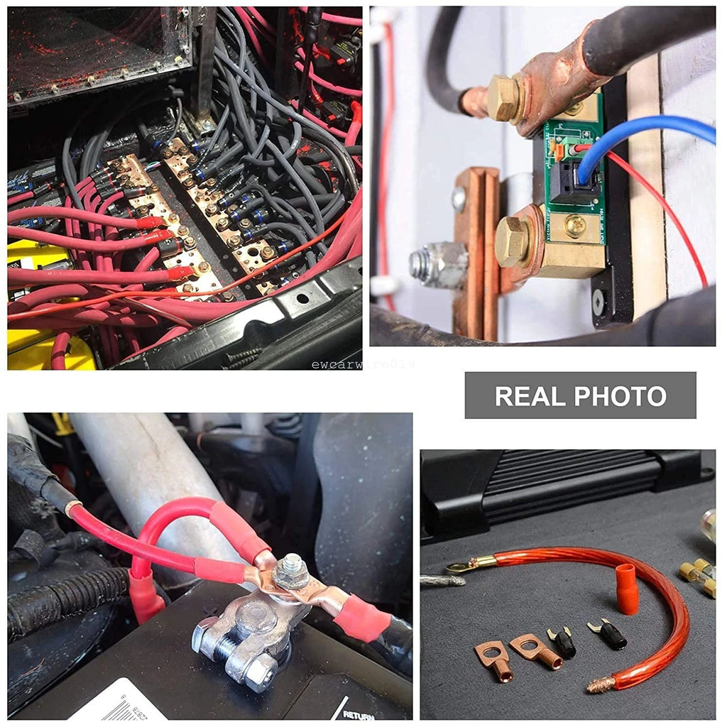 10X 4 AWG 3/8" Stud Battery Cable Lugs Copper Connectors with Heat Shrink Tubing