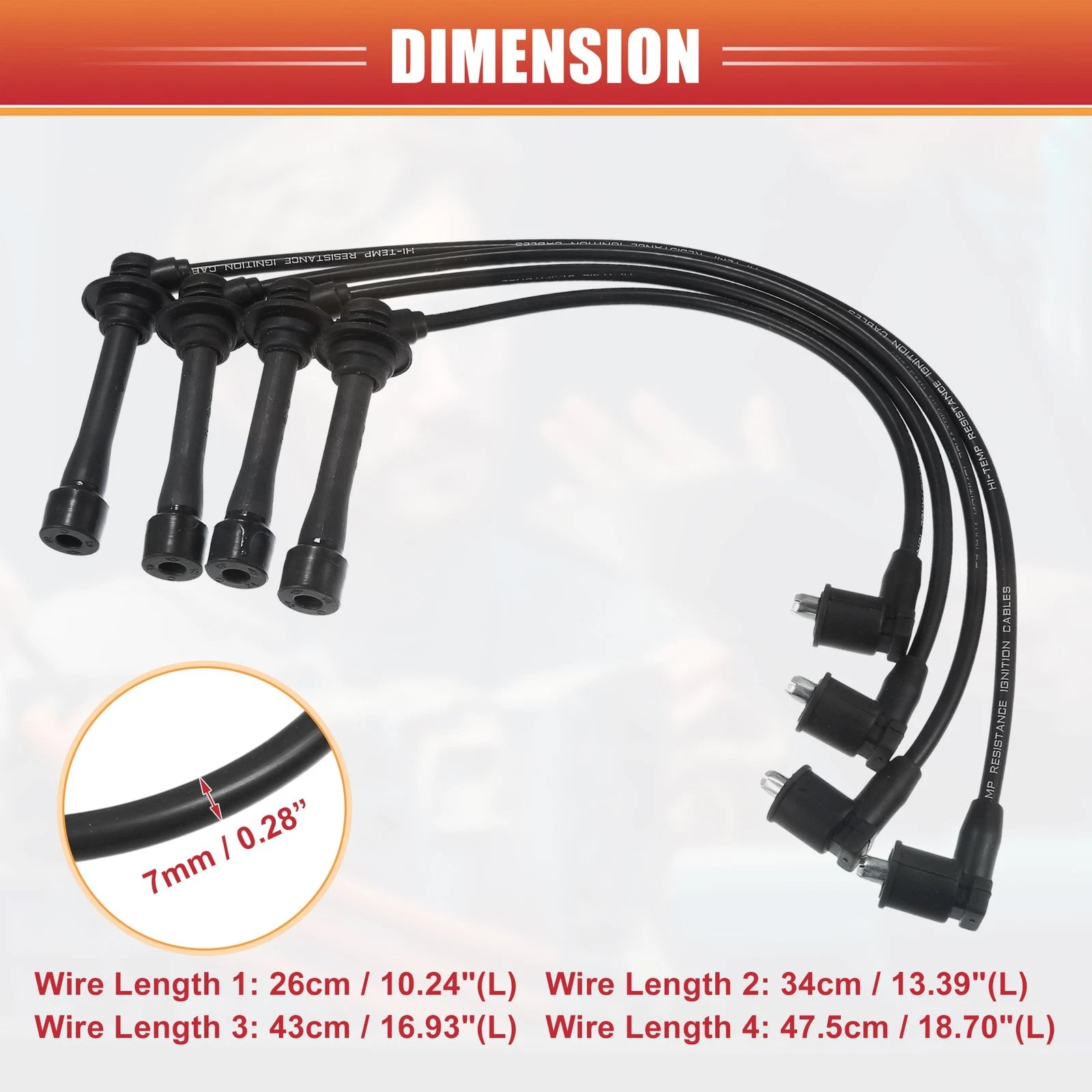 Set of 4 Spark Plug Wire Ignition Coil Cables No. 0K30F18140 for Kia Rio (2001–2005)