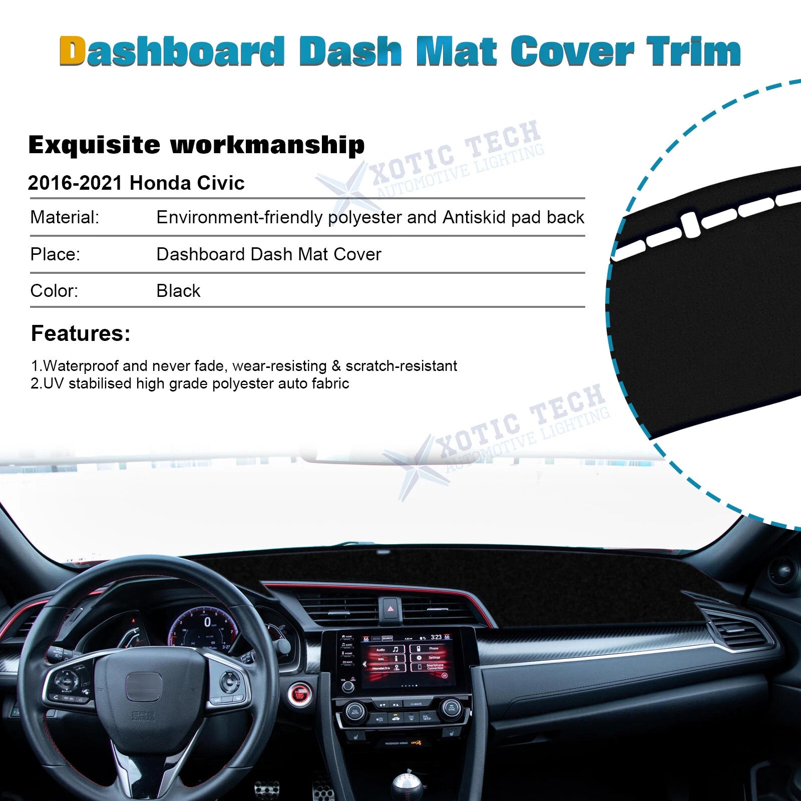 Pre-cut Dash Mat Sun Protector for Honda Civic (2016-2021)