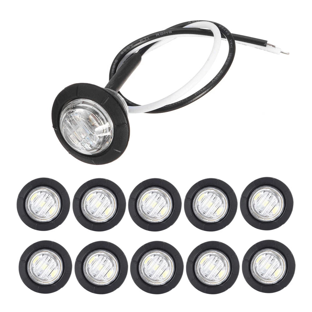 10x Round LED White Side Marker Lights for Truck Trailer