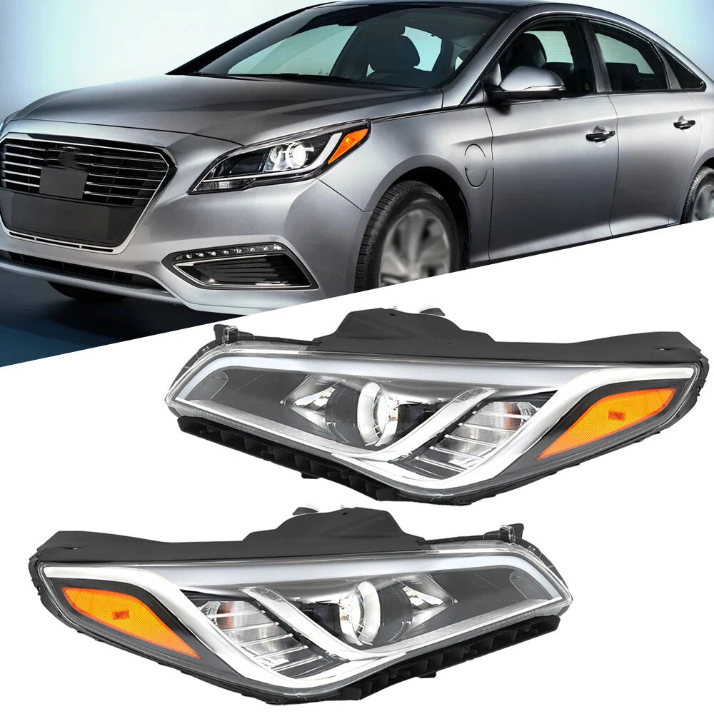 Pair Headlight Assemblies for Hyundai Sonata (2015–2017) Black Halogen