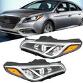 Pair Headlight Assemblies for Hyundai Sonata (2015–2017) Black Halogen
