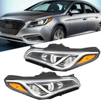 Pair Headlight Assemblies for Hyundai Sonata (2015–2017) Black Halogen
