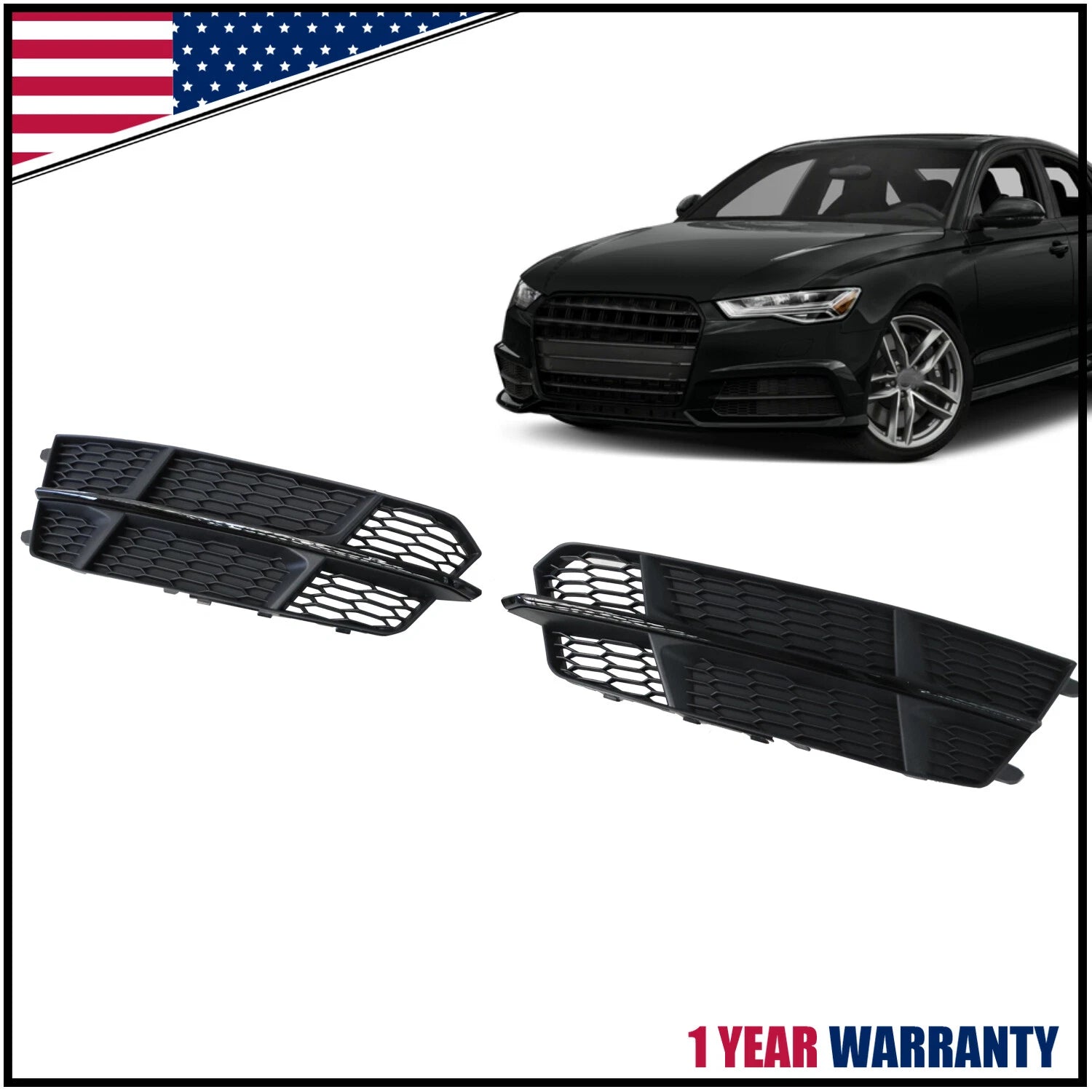 Set of 2 Front Bumper Lower Grilles for Audi A6 S6 (2016–2018) Black Bezel