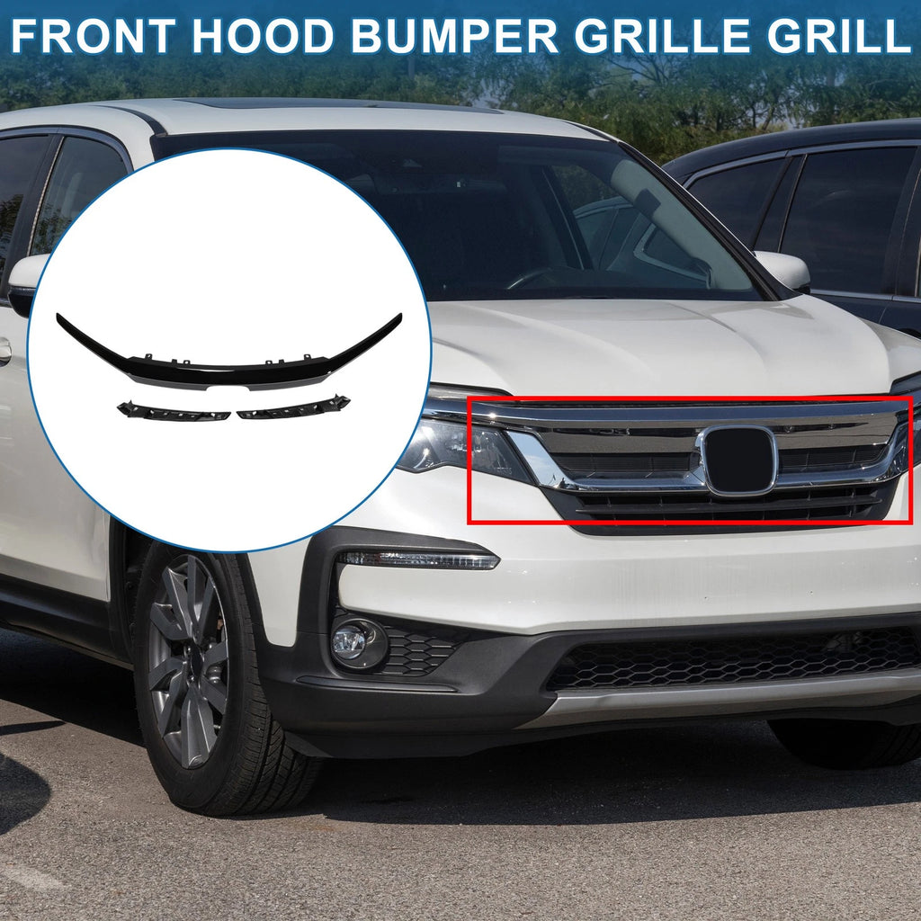 Front Upper Hood Bumper Grille for Honda Pilot (2019–2021) Black