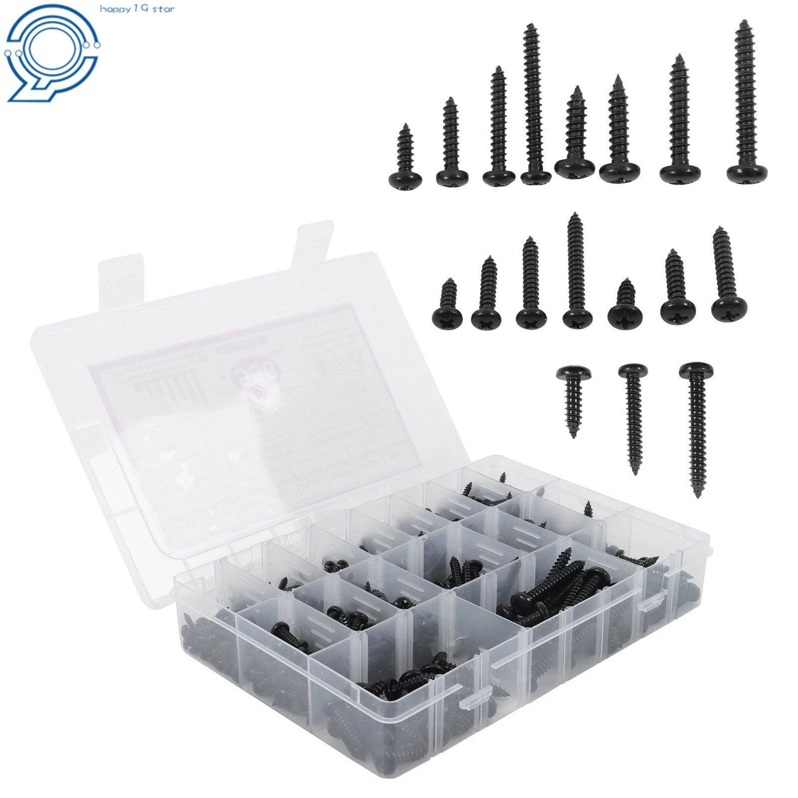 Set of 550 Black 304 Stainless Steel Wood Screws with Phillips Pan Head