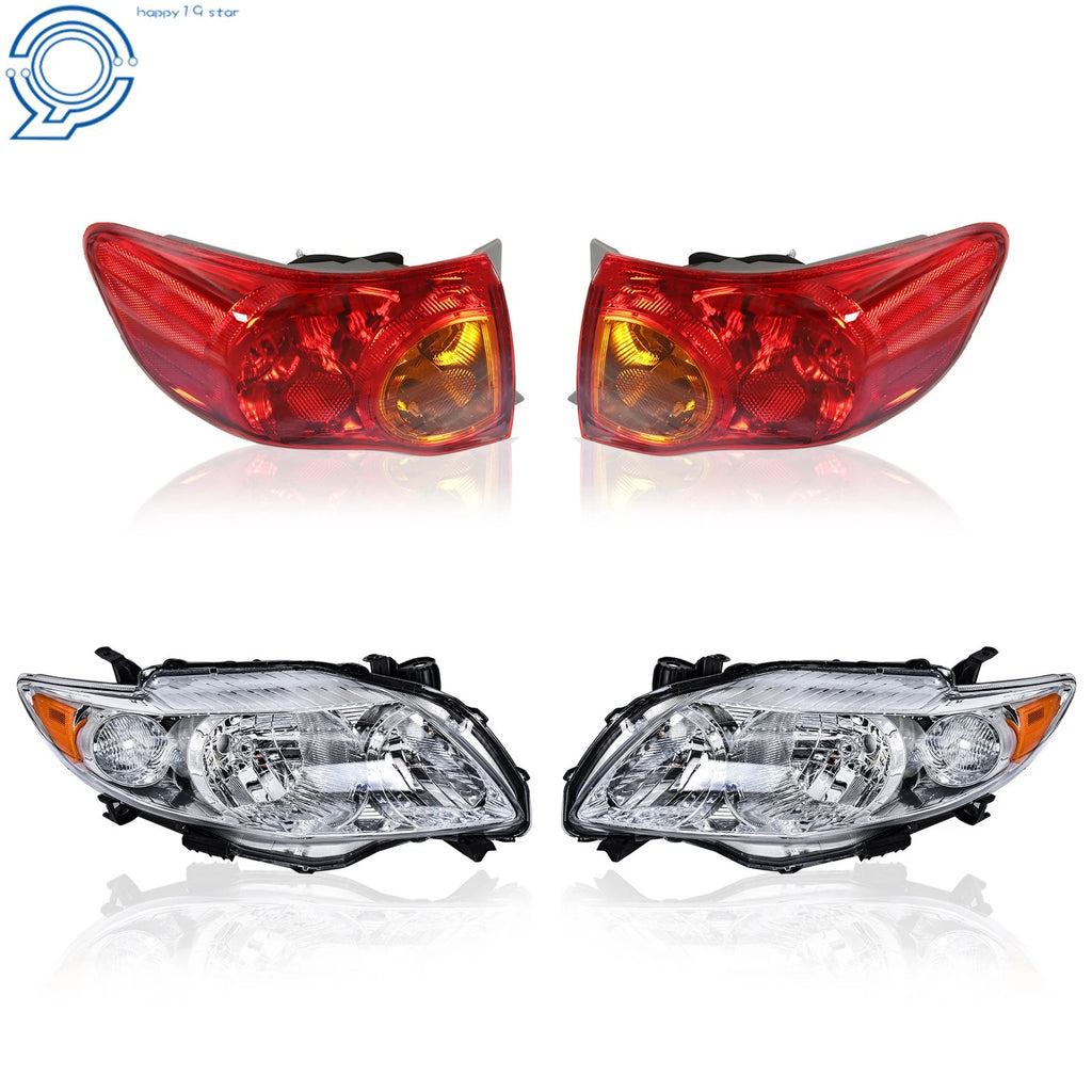 Set of 2 Red Tail Lights & Halogen Headlights for Toyota Corolla (2009-2010)