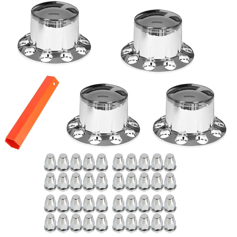 Set of 4 Rear Chrome Wheel Axle Hub Covers for Semi