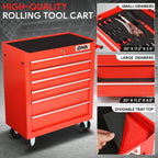 6 Drawer Rolling Tool Trolley Cabinet with Locker and Key, Red