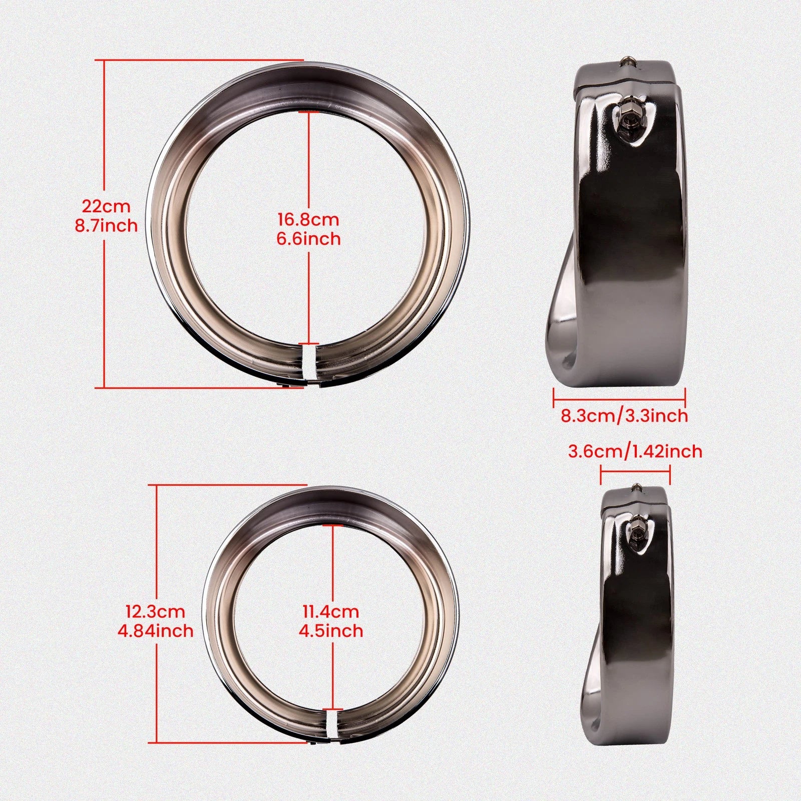 Set of 3 Silver Visor Style Headlamp Trim Rings for Harley (7" & 4.5")