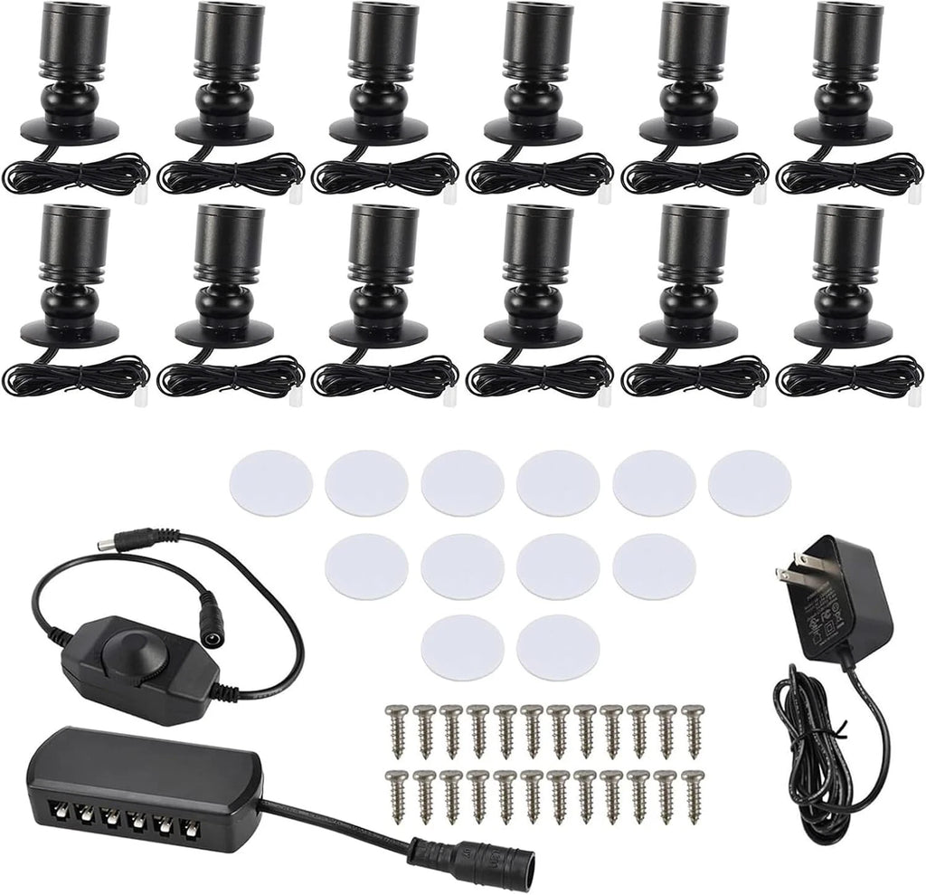 12Pcs Mini LED Spotlight for Display Cabinet Showcase