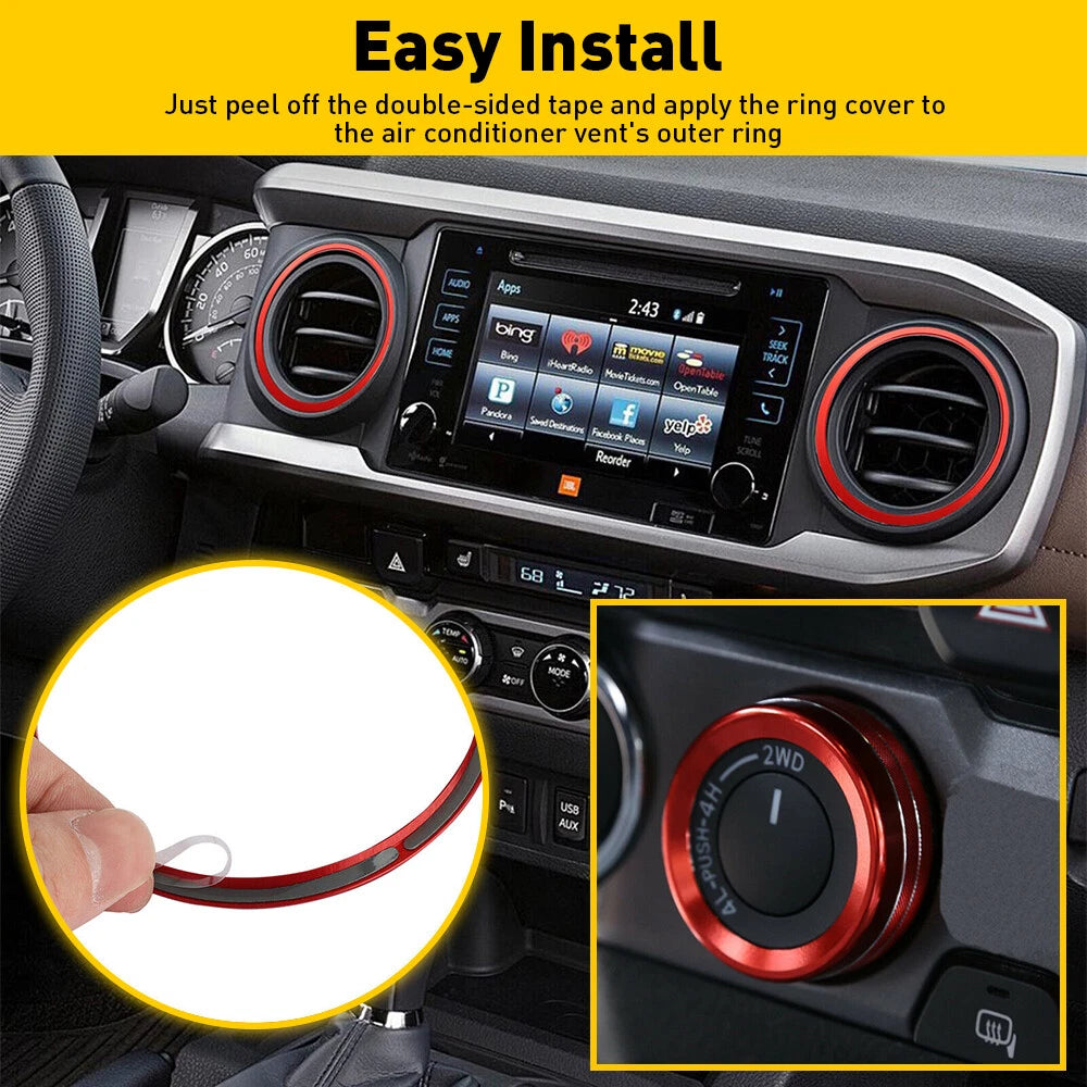 Set of 8 A/C Vent Ring Trim Covers for Toyota Tacoma (2016–2022) Red