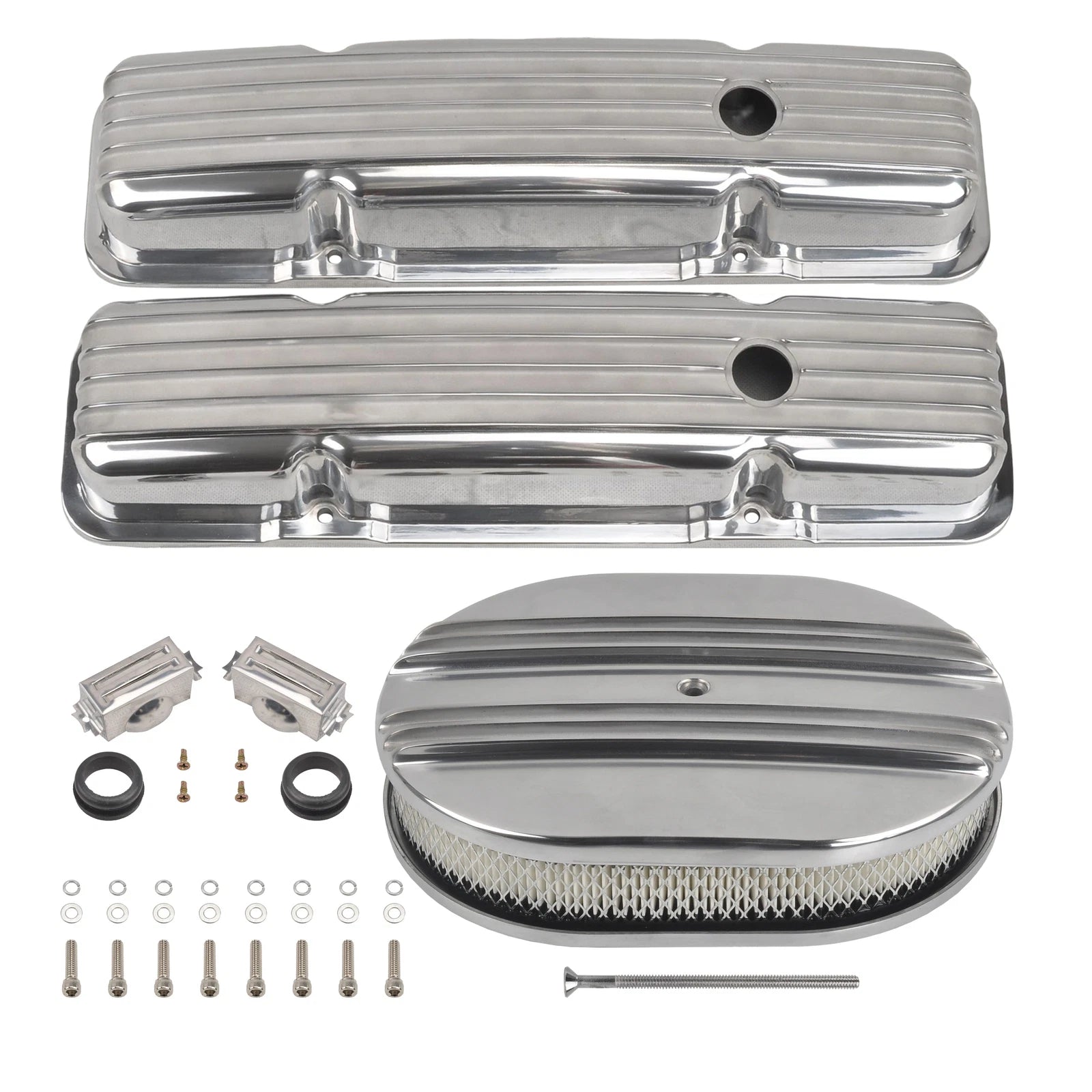 Short Valve Covers & 12" Oval Half Air Cleaner for Chevy SBC (1958–1986)