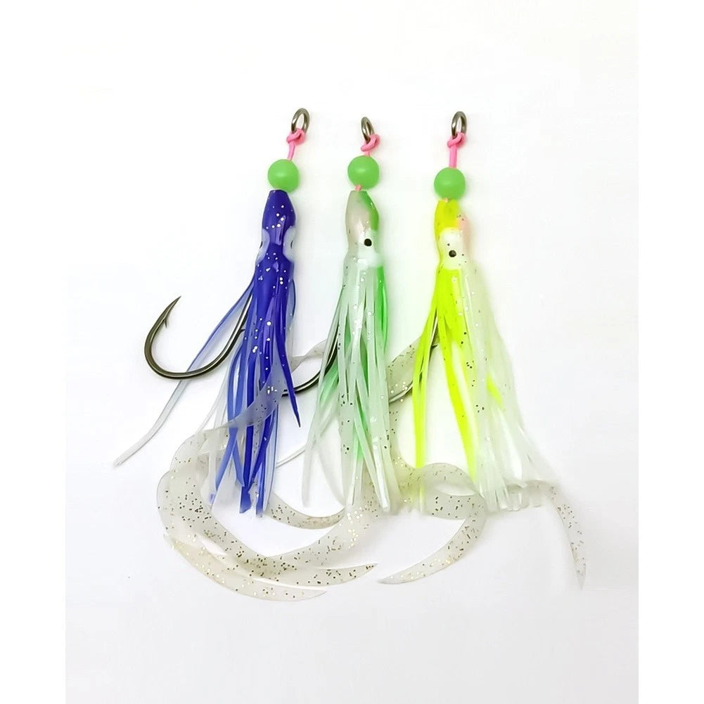 Squid Hook Glow in Dark Offset Bend Shank Barb Hook 5.4x2.2cm Green Yellow Blue