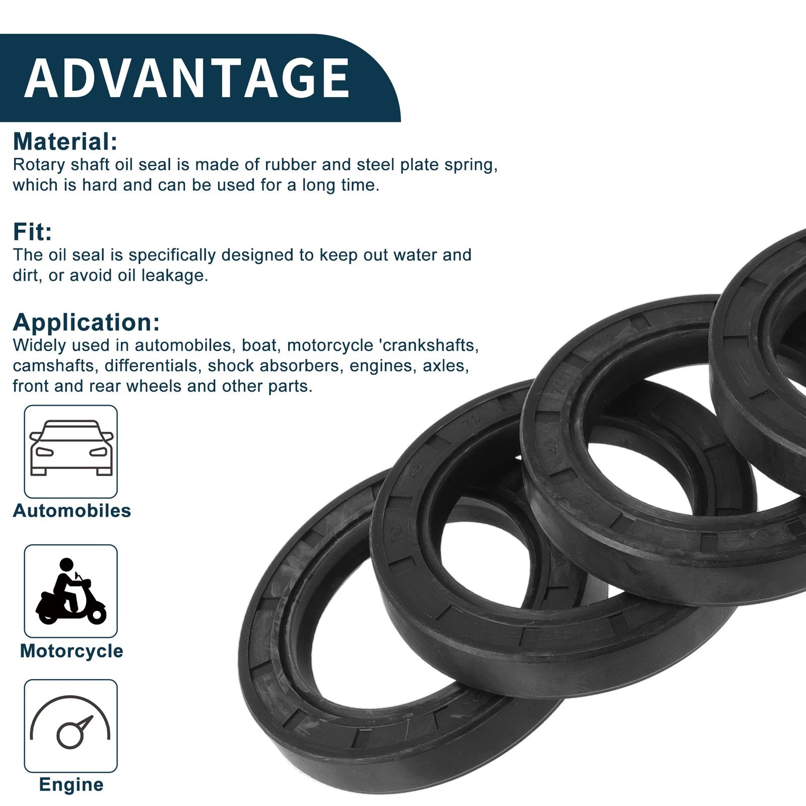 Set of 5 Oil Seal Rotary Shaft Seal NBR Rubber 48x70x12mm