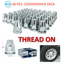 Chrome Lug Nut Covers 33mm Thread-On (2-3/4 Tall) 60 Pack for Universal