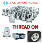 Chrome Lug Nut Covers 33mm Thread-On (2-3/4 Tall) 60 Pack for Universal