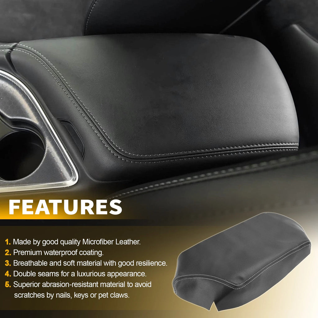 Console Lid Armrest Cover Leather for Dodge Challenger (2015–2020) Gray Stitch