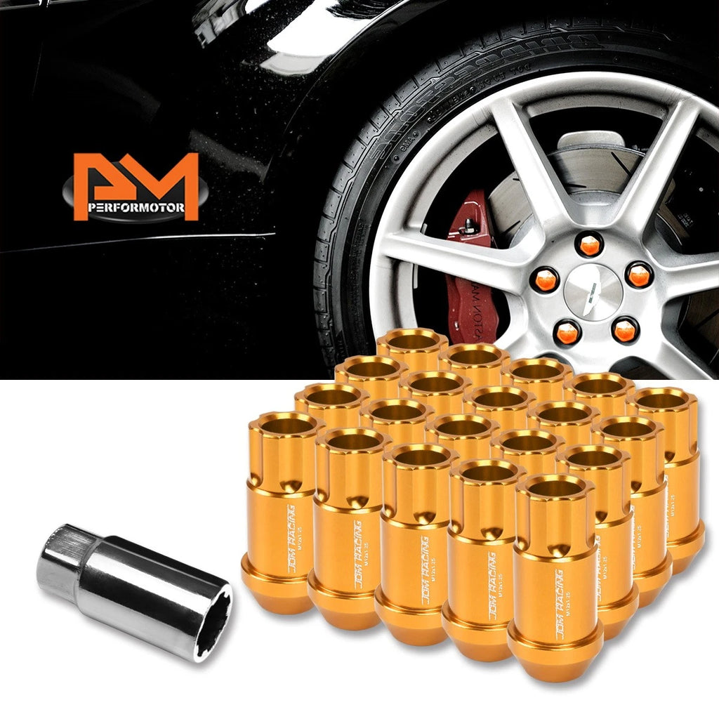 20Pc M12X1.25 Orange JDM Open End Aluminum Spline Wheel Lug Nuts + Key