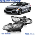 Set of 2 Halogen Headlight Assembly Lamps for Honda Civic (2016–2021)