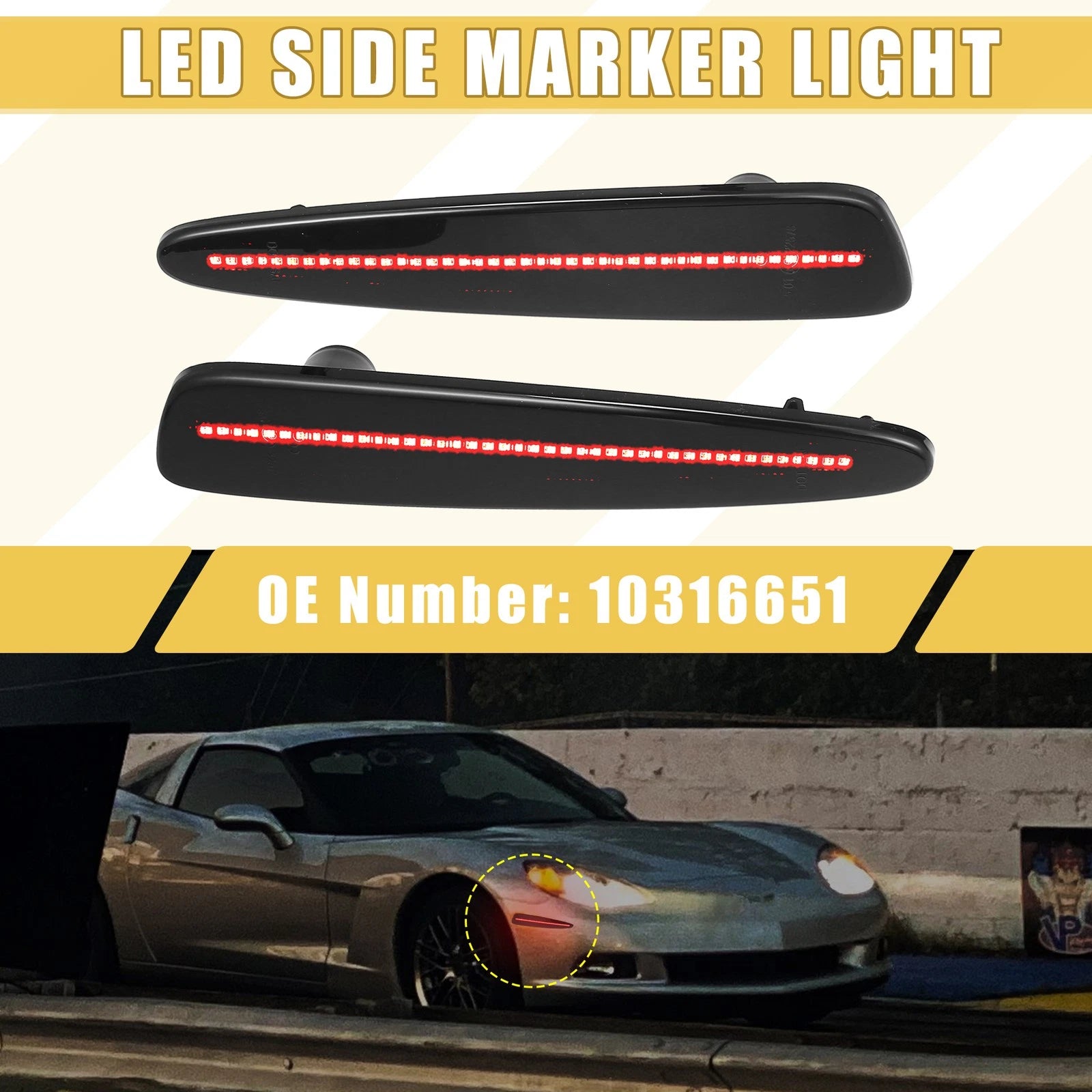 Set of 2 Rear LED Side Marker Lights for Chevy Corvette (10440721)