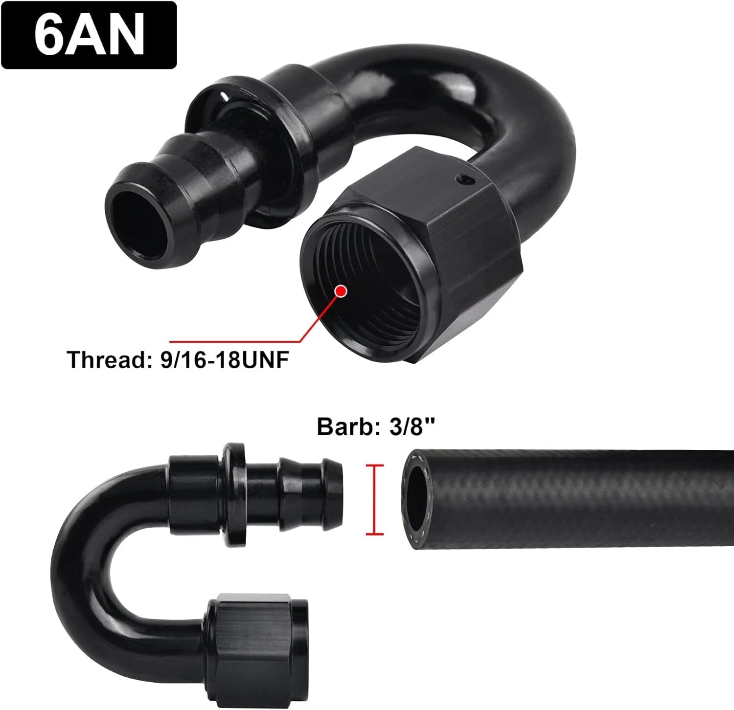 180 Degree Push-On Lock Hose Fitting Adapter for AN6 Black (2019-2024)