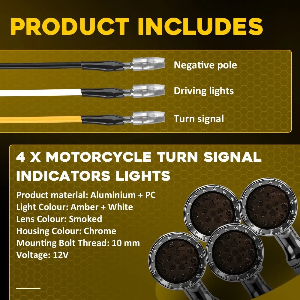 4Pcs LED Bullet Turn Signals DRL Light Chrome for Yamaha Road Star XV 1600 (2000–2008)