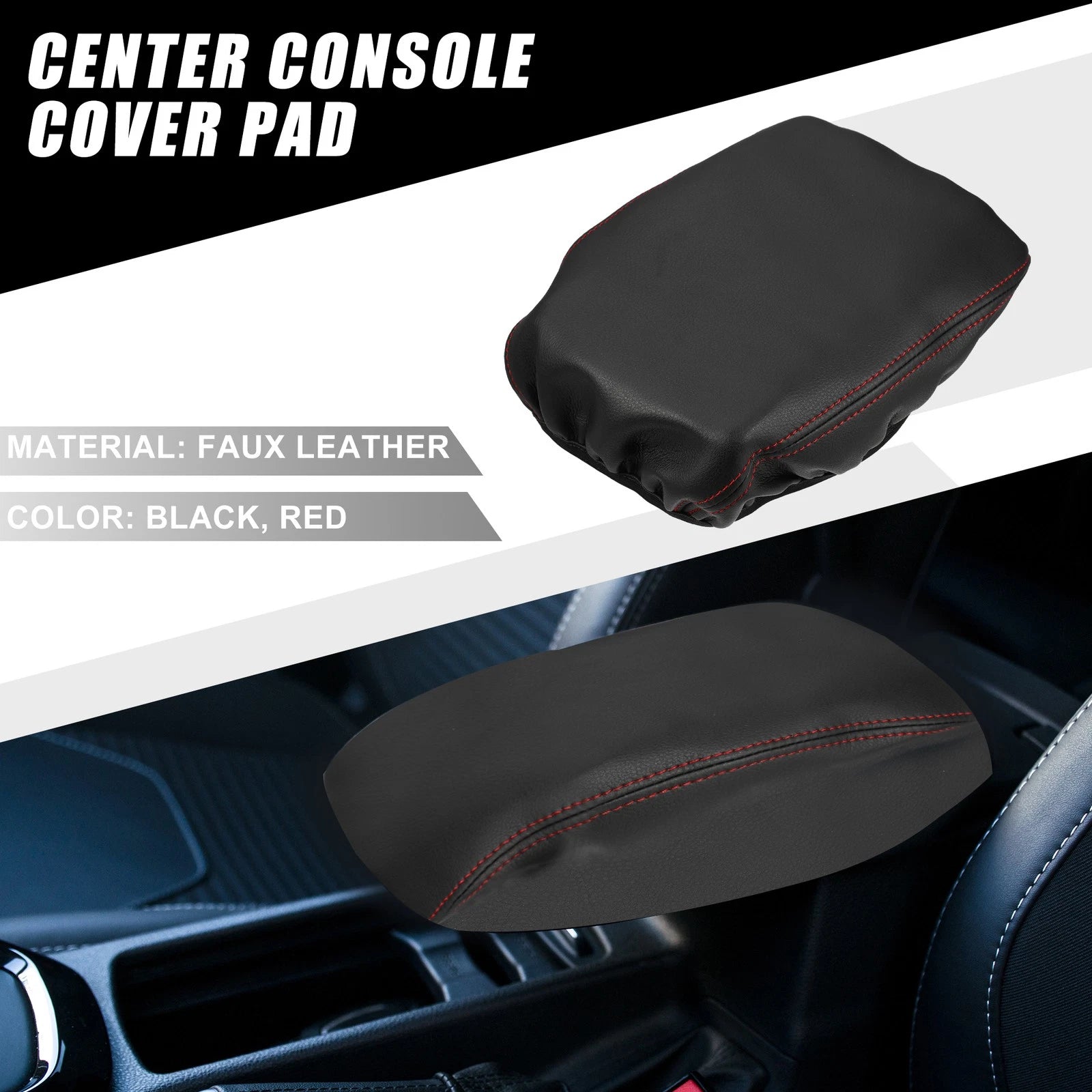 Center Console Cover for Mitsubishi Outlander (2022–2023) Black Red Stitches
