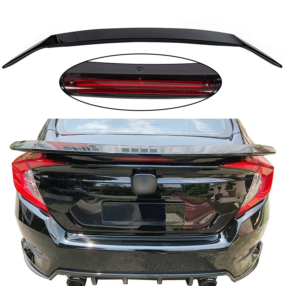 Glossy Black Rear Trunk Spoiler with Brake Light for Honda Civic 4DR (2016–2021)
