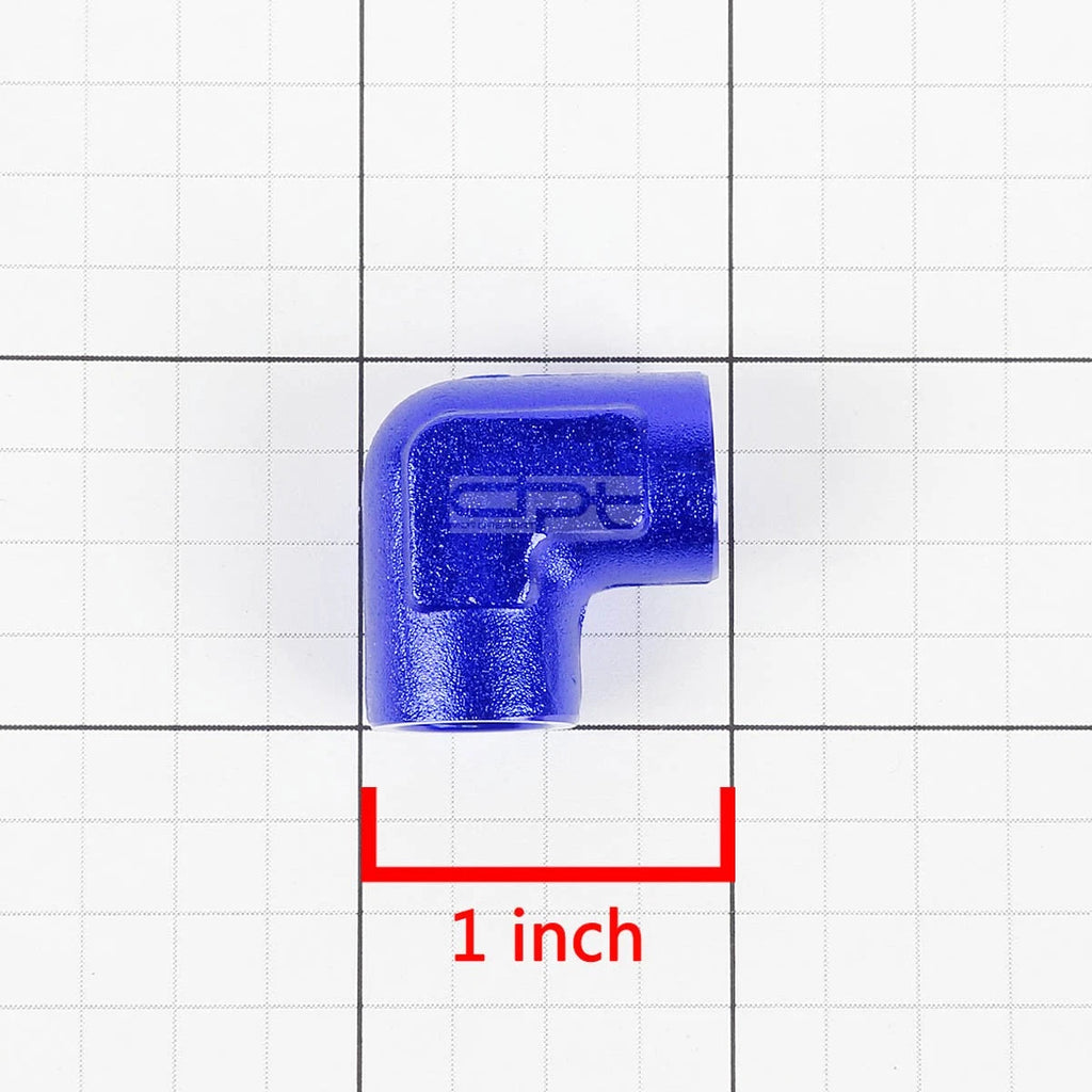 1/8" NPT Aluminum 90 Fitting Adapter for Automotive Applications - Blue Anodized