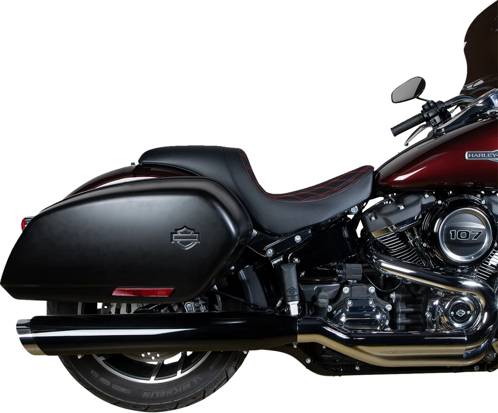 Predator Seat for Harley-Davidson (2000–2023) - Double Diamond, Red Stitching