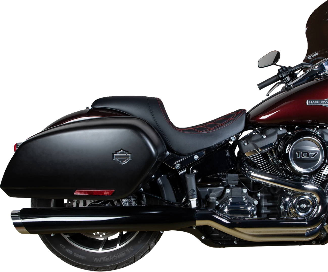 Predator Seat for Harley-Davidson (2000–2023) - Double Diamond, Red Stitching