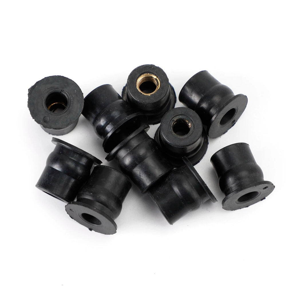 10X Screen & Fairing Rubber Well Nut M6 Brass Wellnuts 6mm for Motorcycle