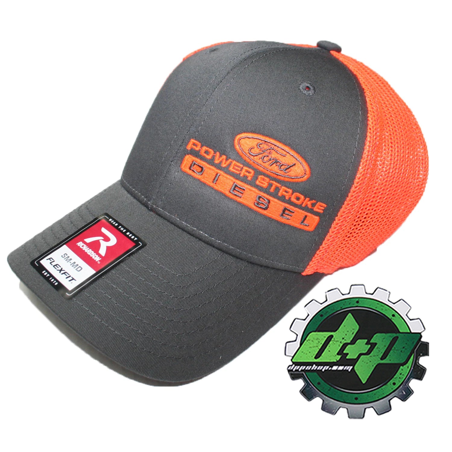 Richardson Flex Fit Trucker Hat for Ford Powerstroke (Charcoal Gray/Orange)